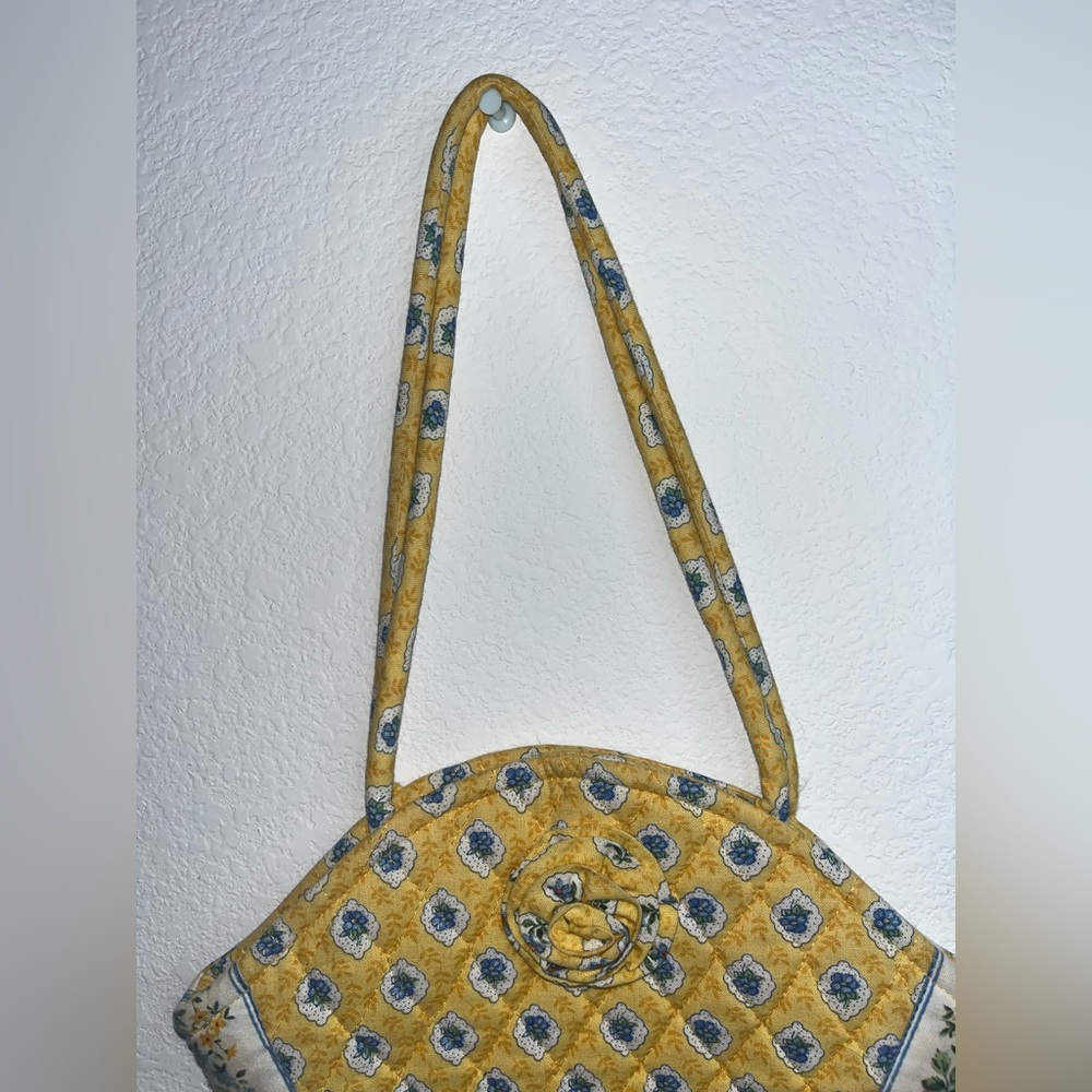 Vera Bradley Y2K Retired Elizabeth Style Quilted Emily Small Tote Yellow Rosette - Picture 7 of 16